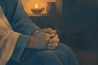 Folded Hands in Prayer by Candlelight