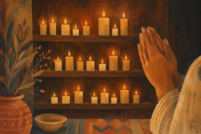 Candlelit Hands Folded in Quiet Prayer