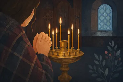 Folded Hands in Candlelit Prayer