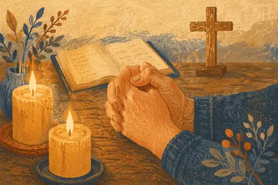 Folded Prayer Hands in Warm Candlelight