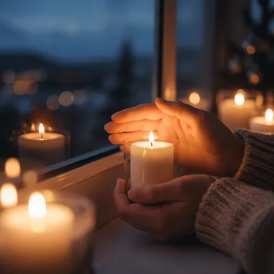 Prayerful Hands by Candlelight at Blue Hour