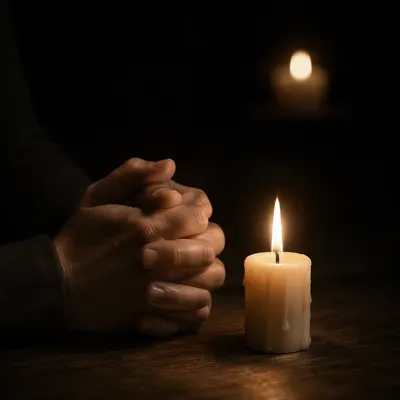 Candlelit Hands Folded in Quiet Prayer