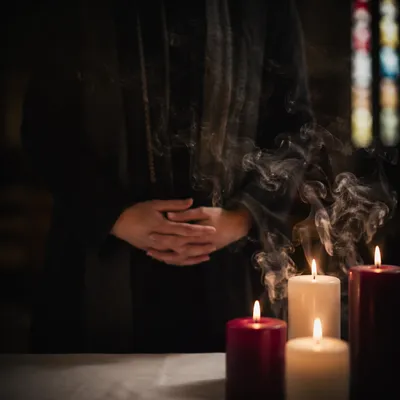 Folded Hands in Candlelit Prayer