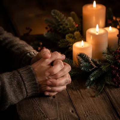 Praying Hands by Evergreen Candlelight