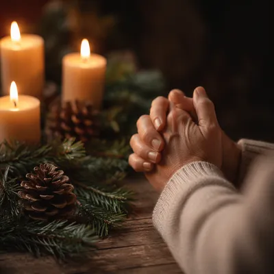 Folded Hands in Prayer by Candlelight