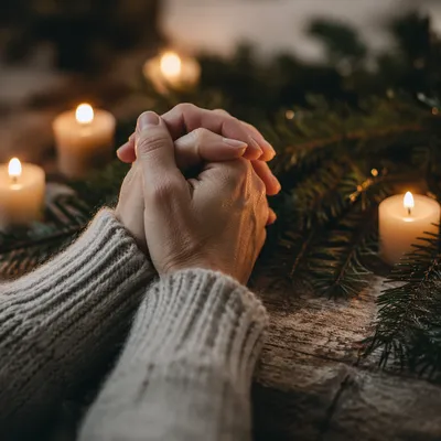 Folded Hands in Prayer by Candlelight