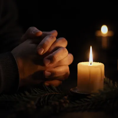 Hands Folded in Prayer by Candlelight
