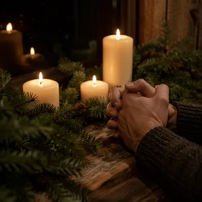 Praying Hands by Evergreen Candlelight