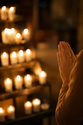 Candlelit Hands Folded in Quiet Prayer