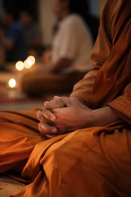 Folded Hands in Candlelit Prayer