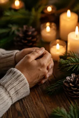 Folded Hands in Prayer by Candlelight