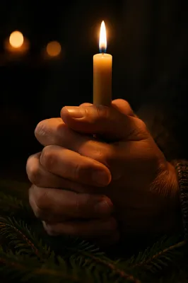 Prayer Hands Holding Candlelight in Evergreen