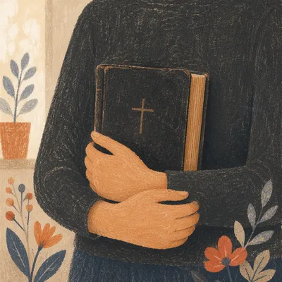 Hands Holding Worn Bible in Warm Light