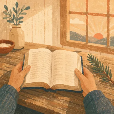 Hands Holding Bible in Morning Light