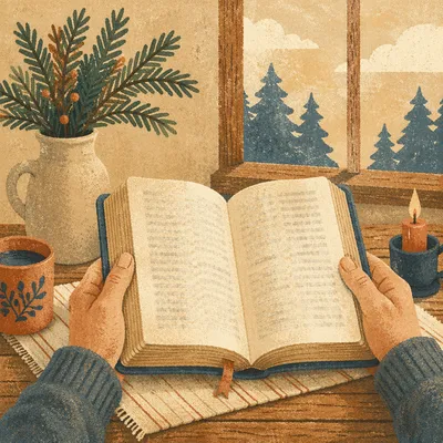 Hands Holding Open Bible by Window
