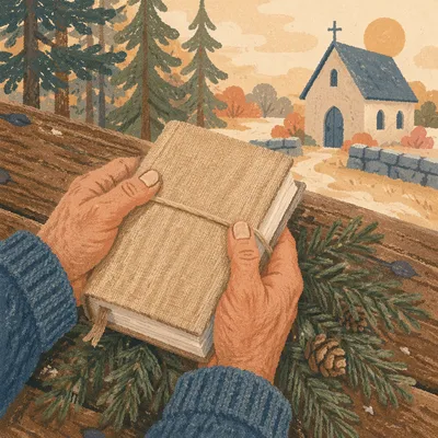 Weathered Hands Holding Bible With Evergreen