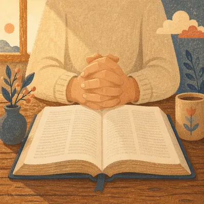 Praying Hands Resting Above Open Bible