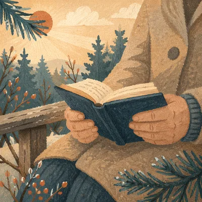 Weathered Hands Holding Bible by Evergreens