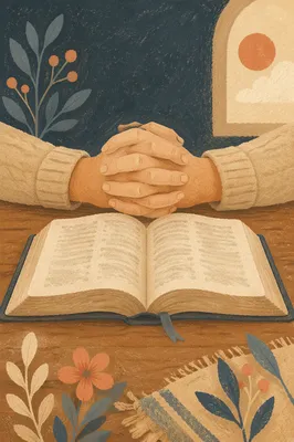 Clasped Hands Over Open Bible