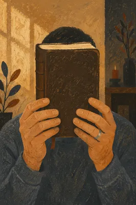 Hands Holding Worn Bible in Warm Light