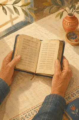 Elderly Hands Holding Worn Bible