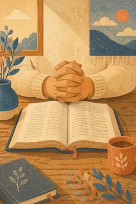 Praying Hands Resting Above Open Bible