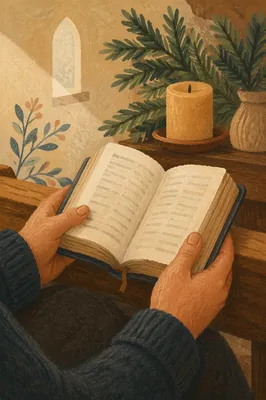 Hands Holding Bible in Quiet Chapel