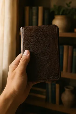 Hand Holding Bible in Warm Evergreen Light