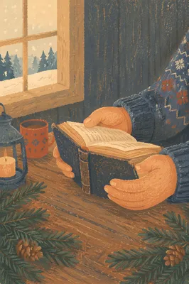 Hands Holding Bible Beside Evergreen Branches
