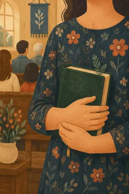 Hands Holding Green Bible Close Up