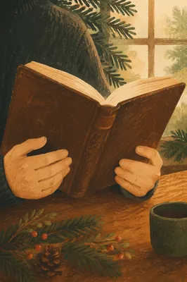 Hands Holding Bible with Evergreen Light
