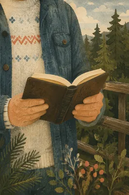 Hands Holding Bible in Evergreen Woodland