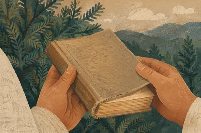 Reverent Hands Holding Worn Bible Outdoors