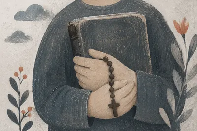 Reverent Hands Holding Worn Bible Close-Up