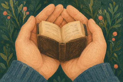 Hands Holding Bible in Evergreen Light