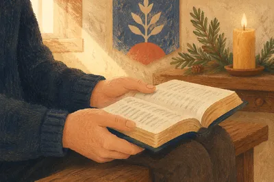 Hands Holding Bible in Quiet Chapel Light