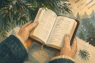 Weathered Hands Holding Bible in Evergreen Light