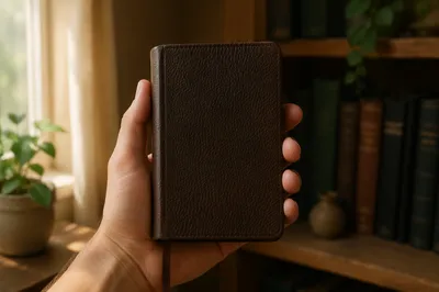 Hand Holding Bible in Warm Evergreen Light