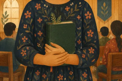 Hands Holding Green Devotional Bible Close Up