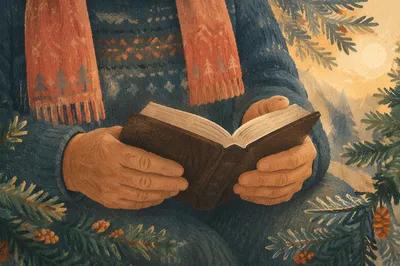 Weathered Hands Holding Bible in Evergreen Light