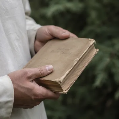 Hands Holding Worn Bible in Evergreen Light
