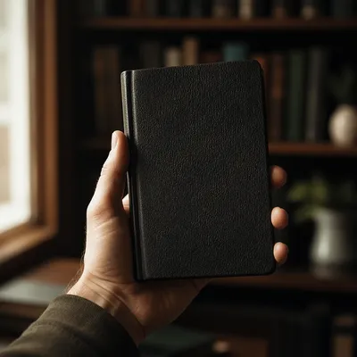 Hand Holding Leather Bible in Warm Light