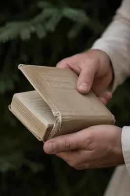 Reverent Hands Holding Worn Bible Outdoors