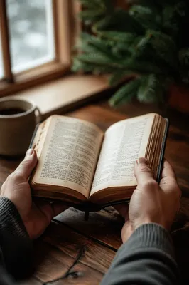 Peaceful Hands Holding Open Bible