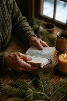 Weathered Hands Holding Bible in Winter Devotion