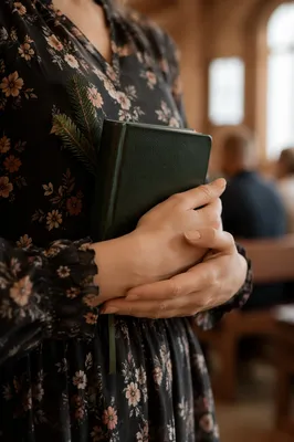 Hands Holding Green Bible Close Up