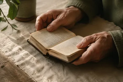 Older Hands Holding a Worn Bible