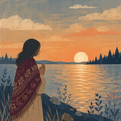 Praying Hands by Quiet Sunset Lake