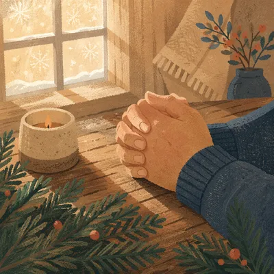 Praying Hands with Evergreen Morning Light