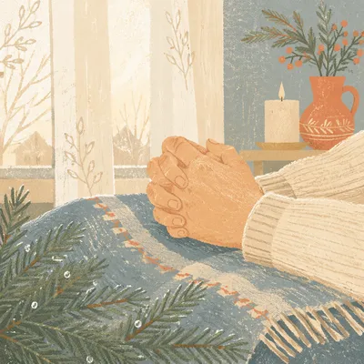 Praying Hands with Evergreen Morning Light